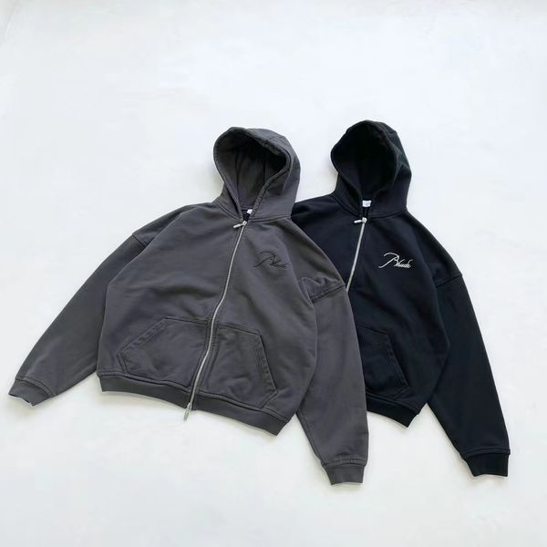 

zipper letter embroidered zipper hooded hoodie sweatshirt hoodies grey black