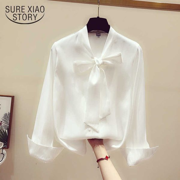 

women office lady chiffon blouse spring fashion long sleeve shirt bow tie solid color women and chiffon blouse 2765 50 210528, White