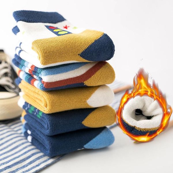 

socks 5 pairs/lot winter children's thicken plus cotton wool thermal warm kids sock toddler baby boys floor for 1-10 years, Pink;yellow