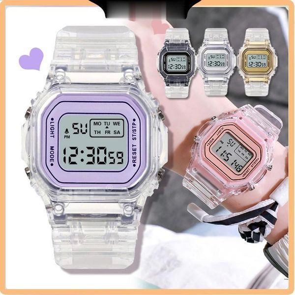 

wristwatches luminous alarm clock sports waterproof multifunctional electronic watch transparent square led for men women students &, Slivery;brown