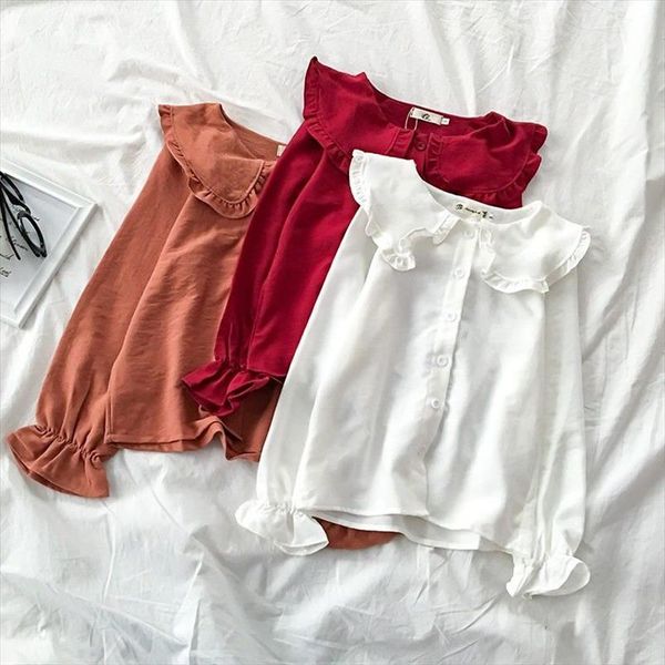 

spring st collar lace long women shirts sleeved chiffon fungus blusas ropa de mujer, White