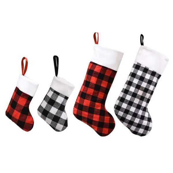 

christmas decorations stocking sack xmas gift candy bag plaid socks presents bags soft fireplace tree hanging pendants home decoration