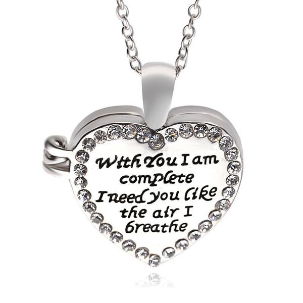

pendant necklaces with you i am complete need like the air breathe po frame necklace crystal love heart locket, Silver