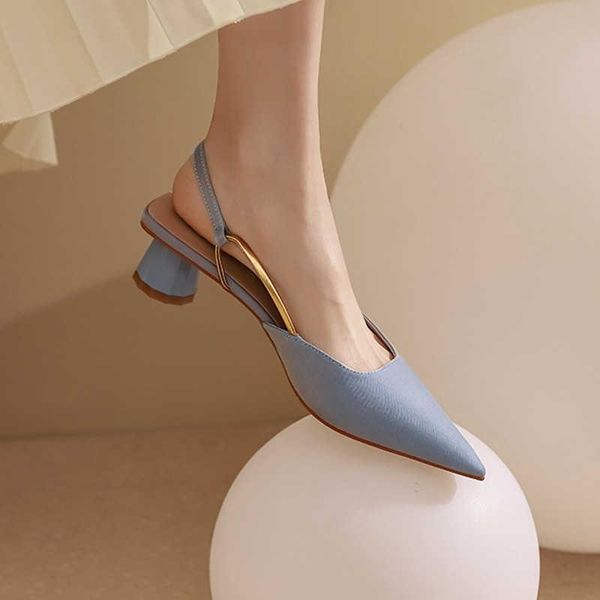 

sandals women shoes 2021 heels pointed toe fashion dress woman wild summer comfort casual high, Black