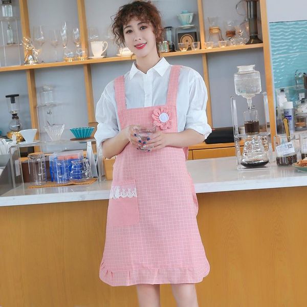 

apron household kitchen fashion cotton linen japanese cute female waterproof and oil-proof cooking cover aprons