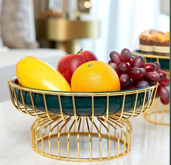 

dishes & plates home iron storage bowl gold metal vegetable green ceramic plate tea table fruit basket cake kitchen supplies