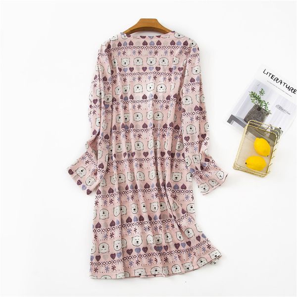

women's sleepwear cotton nightgown women cartoon nightwear big size long sleeve round collar winter femme night gfzd, Black;red