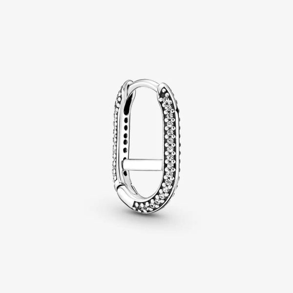 

authentic 100% 925 sterling silver pave single link hoop earrings fashion for pandora women wedding engagement jewelry accessories, Golden;silver