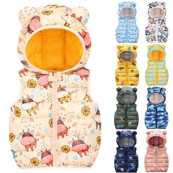 

down coat 2021 autumn children warm vest baby cotton waistcoat kids outerwear clothing boys girls hooded jackets, Blue;gray