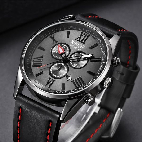 

wristwatches 2021 relogio masculino gift men's leather band sports date analog alloy military quartz watch male watches luxury men, Slivery;brown
