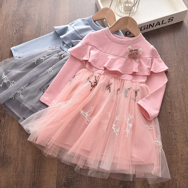 

sweety children's clothing long sleeve cotton printed short skirt 2021 gray blue lovely lace casual princdrtz0094 x0803, Red;yellow