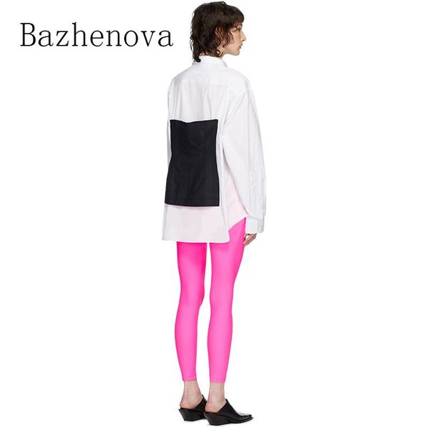 

women's blouses & shirts bahenova women autumn 2021 stitching shirt girls lace-up waist fake two-piece hit color blouse woman personali, White