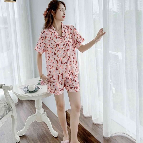 

design clothing new print pink women's pajamas set fashion clothes short sleeve shorts ice silk z live broadcast, White