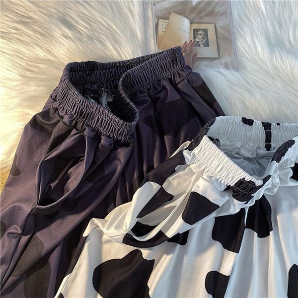 

women's shorts student all-match harajuku cow print korean high waist women summer fashion sport running loose female, White;black