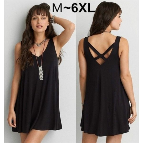 

summer cotton dress women sleeveless beach black casual loose tank female sundress plus size fashion clothing 210630, Black;gray