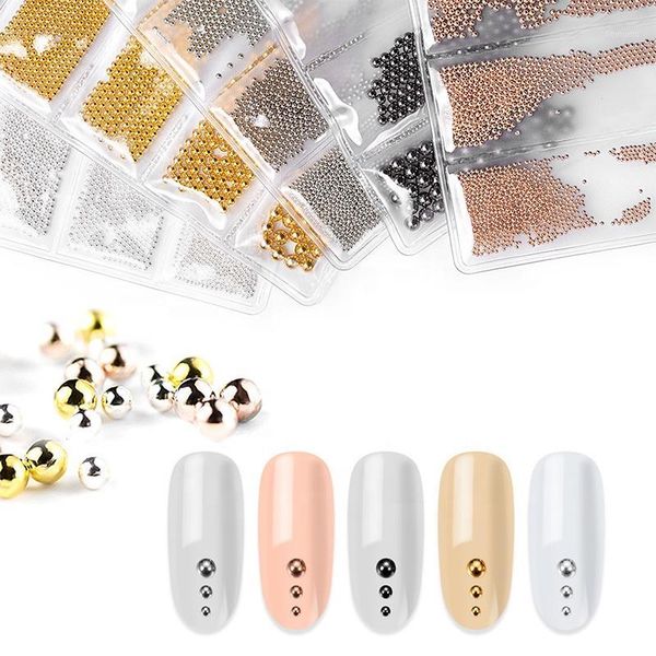 

mix sizes steel beads 3d metal nail art decoration 5 colors accessories big and small ball1, Silver;gold
