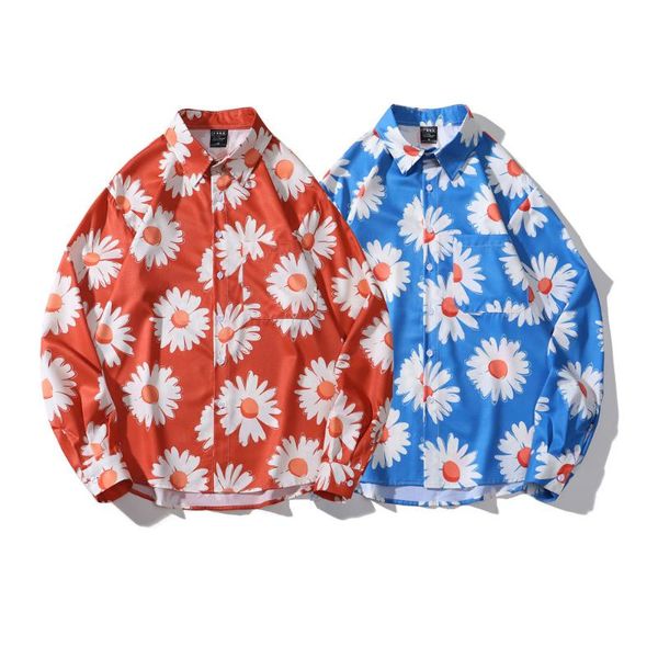 

men's casual shirts men's long sleeve shirt 2021 hip hop harajuku vintage painting streetwear hawaiian spring autumn, White;black