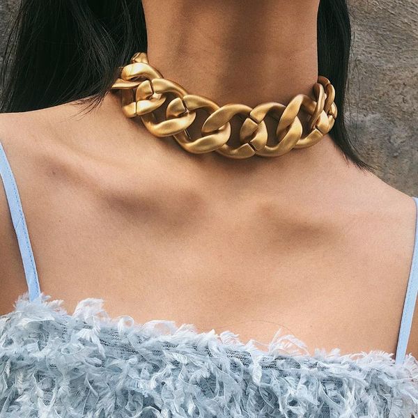 

chains exaggerated matte color thick necklace chain choker cuban acrylic resin plastic for mens women fashion jewellery, Silver