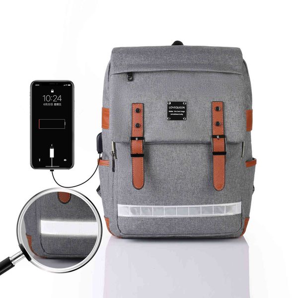 

usb new leisure large capacity backpack student computer schoolbag night reflective strip backpack