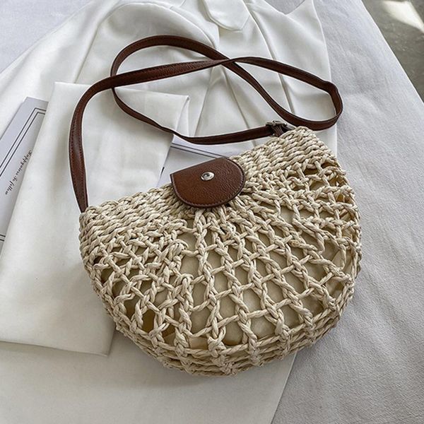 

cross body summer beach vacation women woven shoulder bag straw rattan weave small crossbody bags ladies fashion hollow out handbag purse