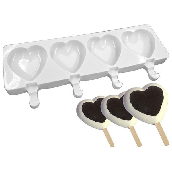 

baking moulds ice cream mold 4 cavities heart shaped popsicle with sticks silicone cake mould dessert tools