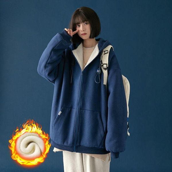 

women's jackets winter oversized fleece hooded outerwear for women long sleeve thick clothes autumn casual loose zipper jacket solid wa, Black;brown