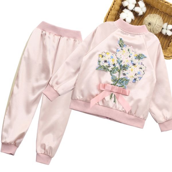 

kids clothes girls floral jacket + pants girls outfits patchwork kids girls clothes spring autumn childrens sports suit, White