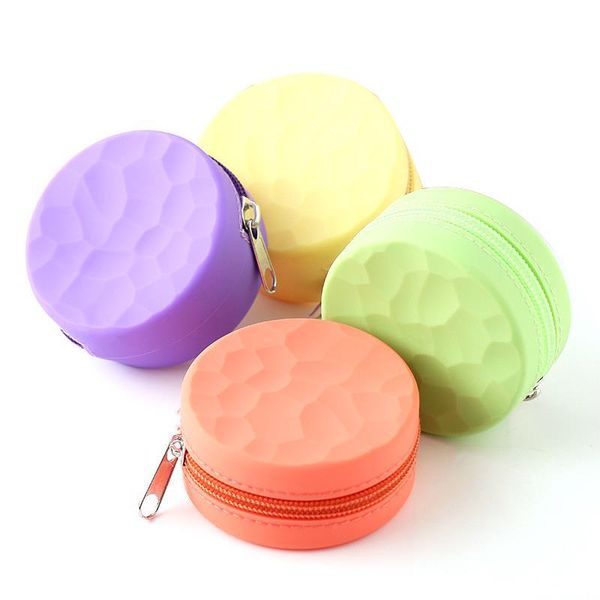 Macaron Candy Color Novità Borsa con cerniera in silicone Porta auricolari Borsa organizer Portamonete rotondo