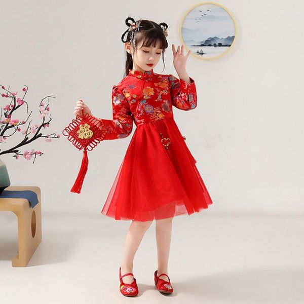 

red girl silky satin princess dress for wedding party kids winter thick first communion pageant dresses year clothing ethnic