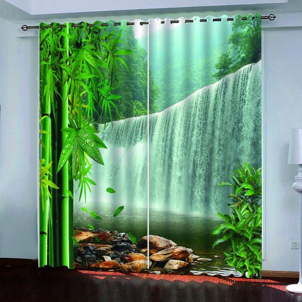 

curtain & drapes 3d natural waterfall beauty bamboo blackout for living room landscape bedroom window curtains silk