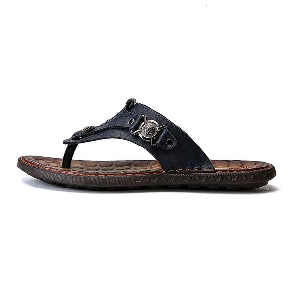 

slippers mens flip flops leather men summer flat beach sandals male outdoor sneakers sandalia masculina1 b9se, Black