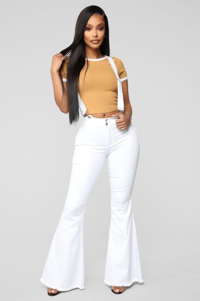 

demin jumpsuit women plus size rompers for fashion bell bottom solid female office jeans long length flared cargo women's jumpsuits, Black;white