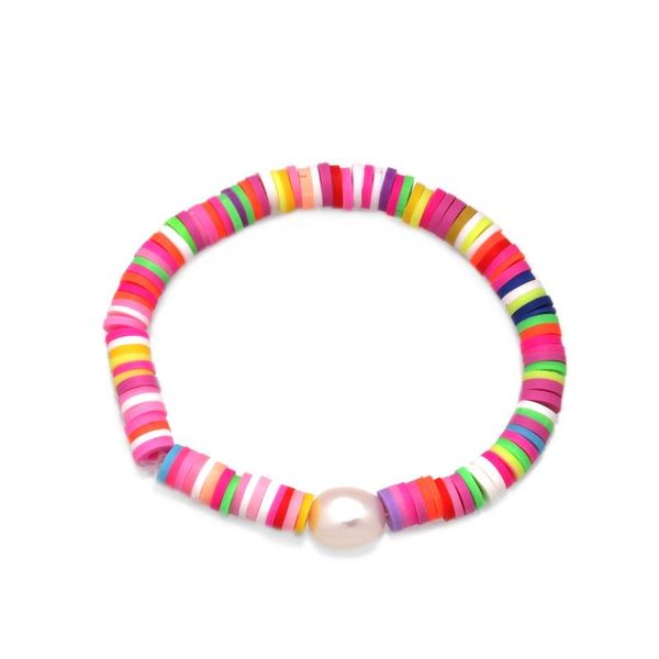 

boho multicolored rainbow polymer clay heishi beads stretch bracelet women kid pretty nice summer beach surfer jewelry present charm bracele, Golden;silver