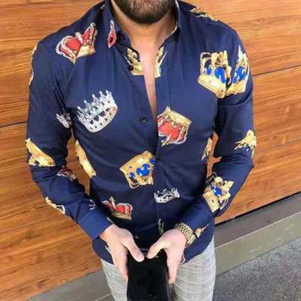 

man digital printing casual shirts fashion fall long sleeve lapel neck youth shirt designer male autumn brand single breasted loose, White;black