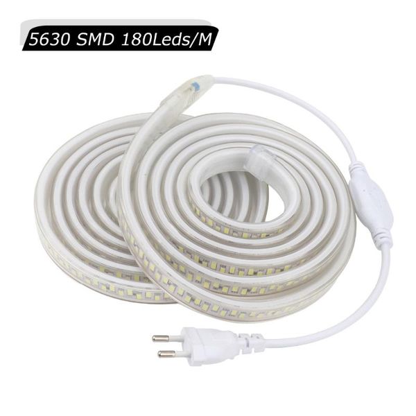 

ultra bright ribbon led flexible strip light ip67 waterproof ac220v diode tape with eu plug smd 5630 180leds/m ledstrip jq strips