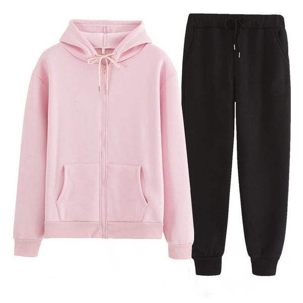 

tracksuit 2 piece set autumn women tracksuits winter hooded sweatshirt solid and pants color zipper outfits sportswear female suit s, Gray