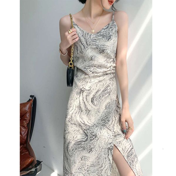 

ink suspender dress women's summer style with v-neck and thin chiffon skirt, Black;gray