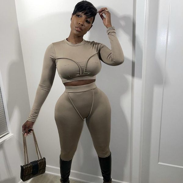 

women's two piece pants solid long sleeve crop slim leggings 2 sets women outfits fitness exercise clothing autumn fashion yoga suits, White