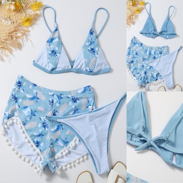 

two-piece suits women's fashion tie-dye prints hanging neck split bikini swimsuit beach swimming suit high waist two pieces swimwear