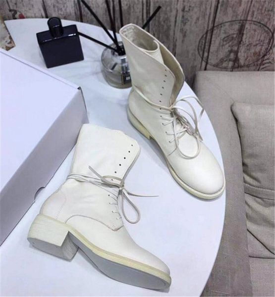 

ankle boots women genuine leather lace up middle heel female boot autumn winter anti slip round toe, Black