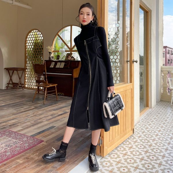 

spring dress women sleeveless zippers dresses slash neck female streewear clothes 2a3278 210507, Black;gray
