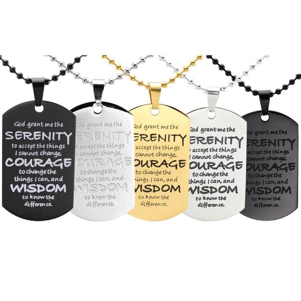 

pendant necklaces stainless steel serenity prayer dog tag necklace 60 cm chain, Silver