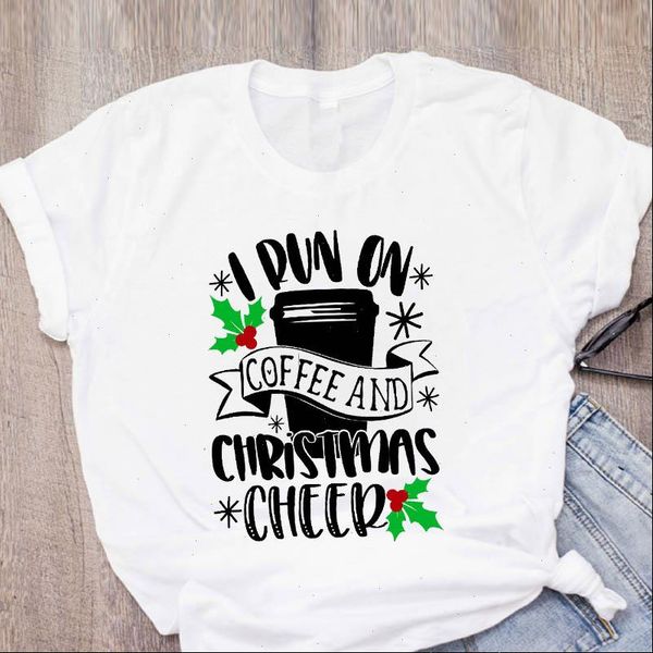 

women t shirts graphic coffee fashion style holiday year merry christmas clothing female printed lady tees shirt, White