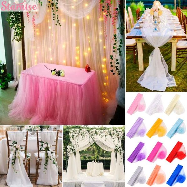 

party decoration 5m/10m wedding sheer yarn crystal organza tulle roll rustic decor table vintage deco supplies marriage
