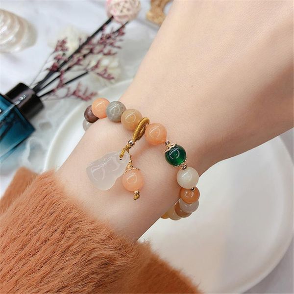 

charm bracelets chalcedony gourd bracelet retro chinese style ethnic peridot pendant simple golden jade for woman 2021, Golden;silver