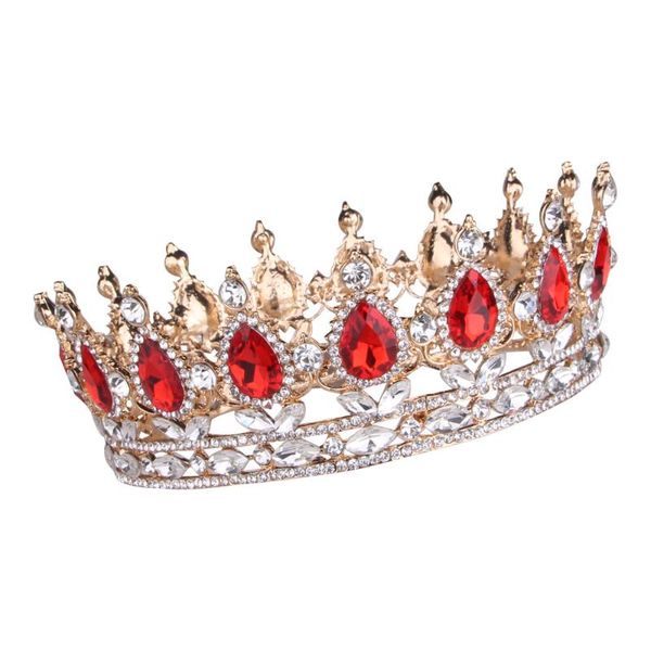 

other high-end crown queen hair accessories wedding metal tiara bridal rhinestone fashion women red blue hairwear 13cm 5cm, Golden;white