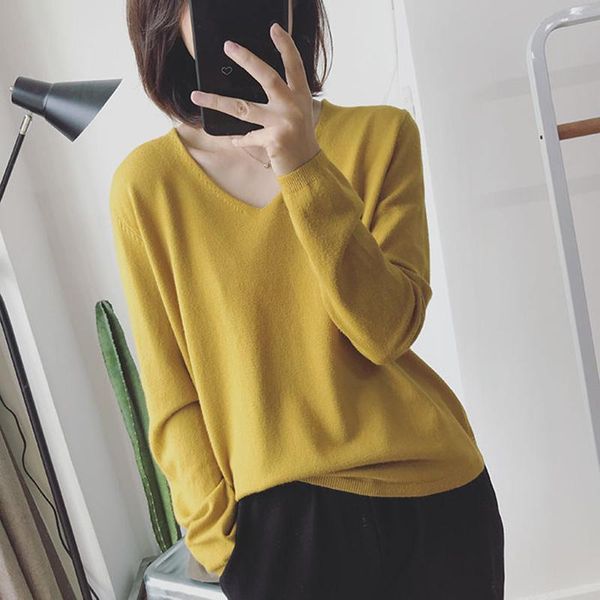

women's sweaters shintimes thin fall women sweater 2021 v-neck knitted long sleeve korean style autumn womens pullover pull femme, White;black