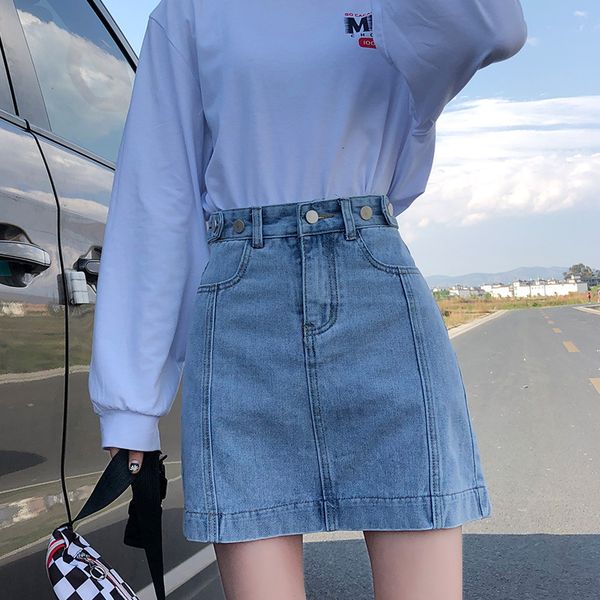 

2021 new a - light denim high waist double button, multi-function girl skirt, fashion and retro skirt glmm, Black