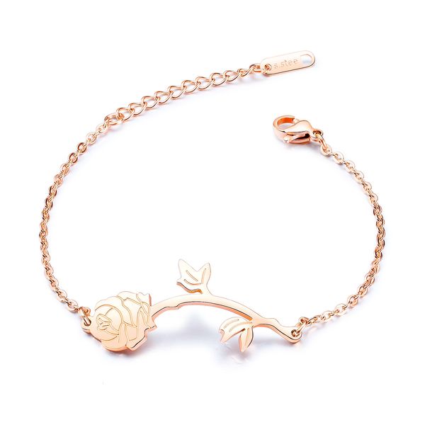 

fashionable rose lady bracelet simple flower titanium steel plated gold, Golden;silver