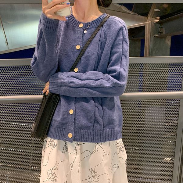 

3 colors 2021 autumn korean style soild color twist soft knittd cardigans womens sweaters womens (f1432, White;black